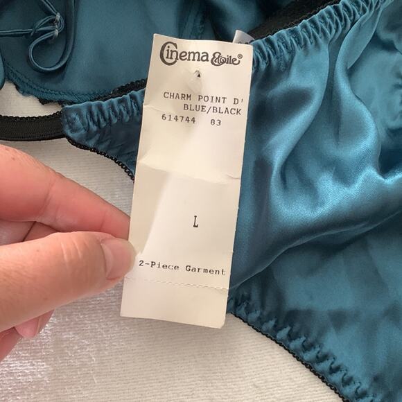 Cinema Etoile vintage lingerie medium large blue two piece cami teddi thong new - Picture 12 of 13